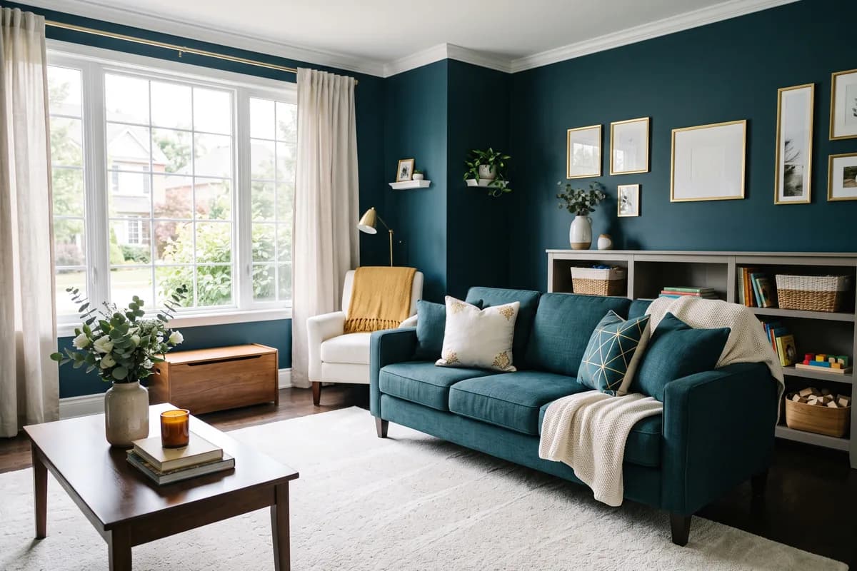 Tidy family living room after a biweekly house cleaning